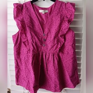 Loft Pink Eyelet Blouse